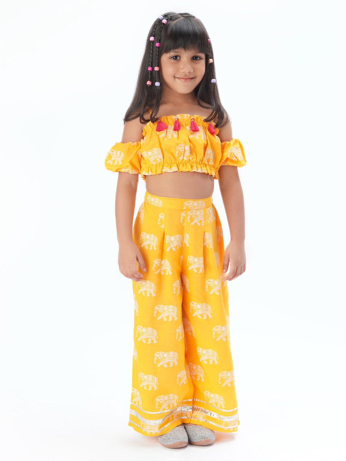 Trunk Tales Girls Yellow Crop Top With Pants Co-ordinate Set
