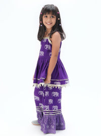 Trunk Tales Girls Purple Kurta With Sharara Set