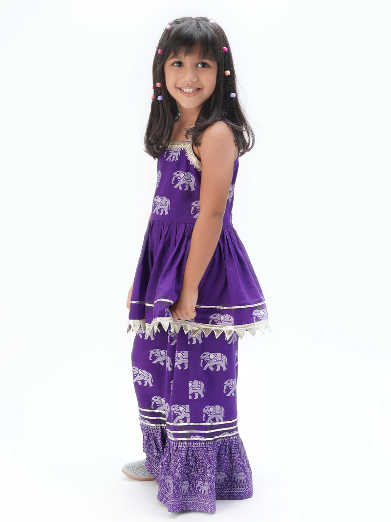 Trunk Tales Girls Purple Kurta With Sharara Set