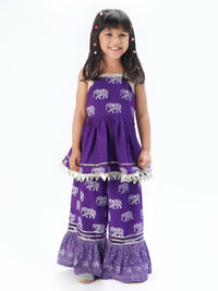Trunk Tales Girls Purple Kurta With Sharara Set