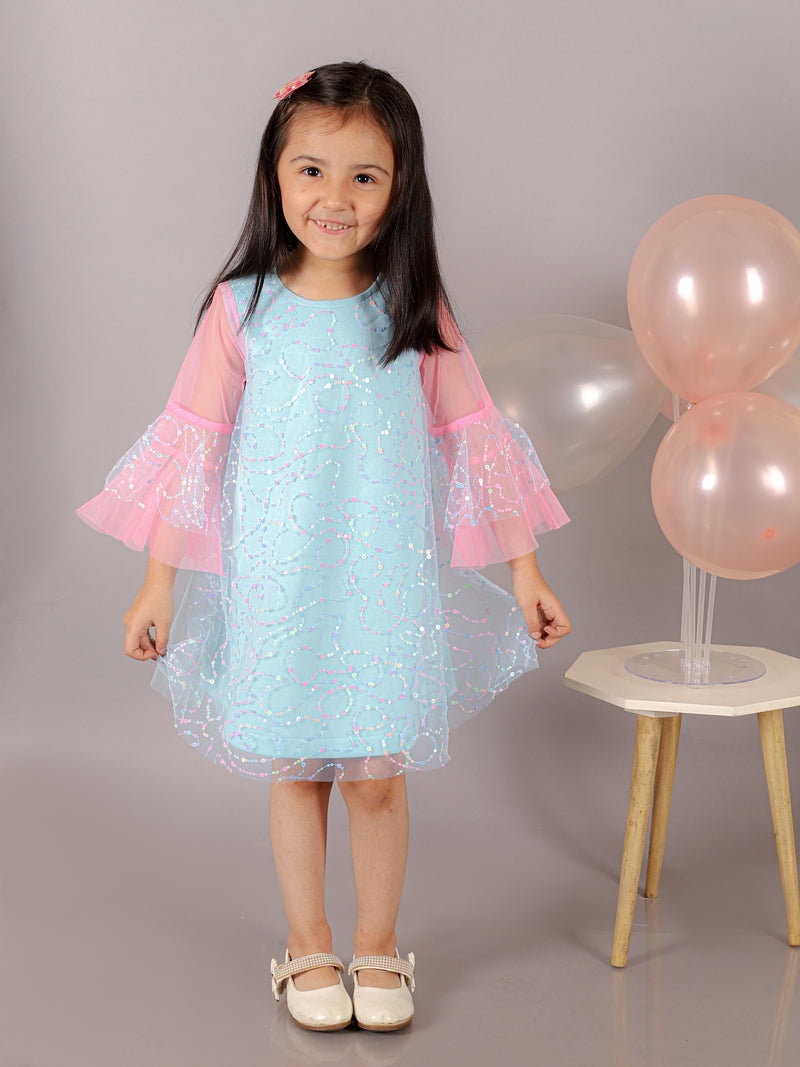 Razzle Dazzle Girls Blue Multi Color Sequins Party Dress