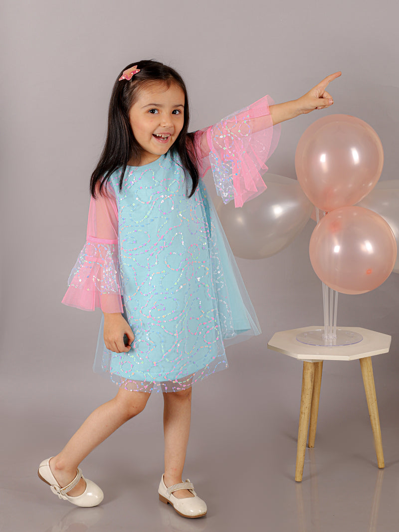 Razzle Dazzle Girls Blue Multi Color Sequins Party Dress