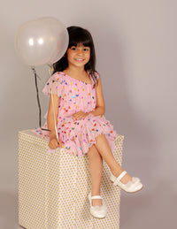 Glam Up Girls Pink Tiered Pleating  Party Dress