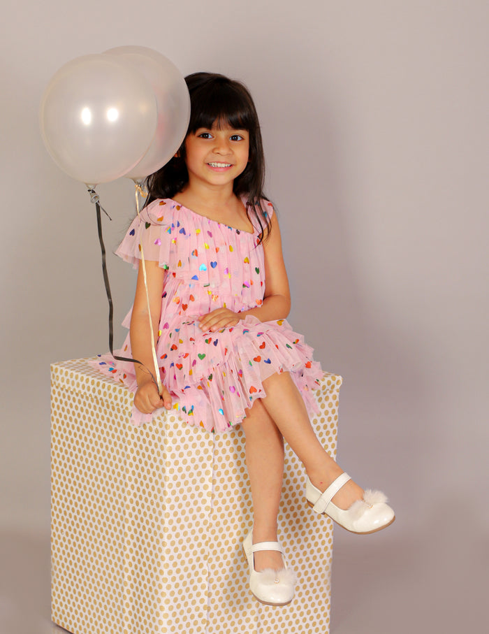 Glam Up Girls Pink Tiered Pleating  Party Dress