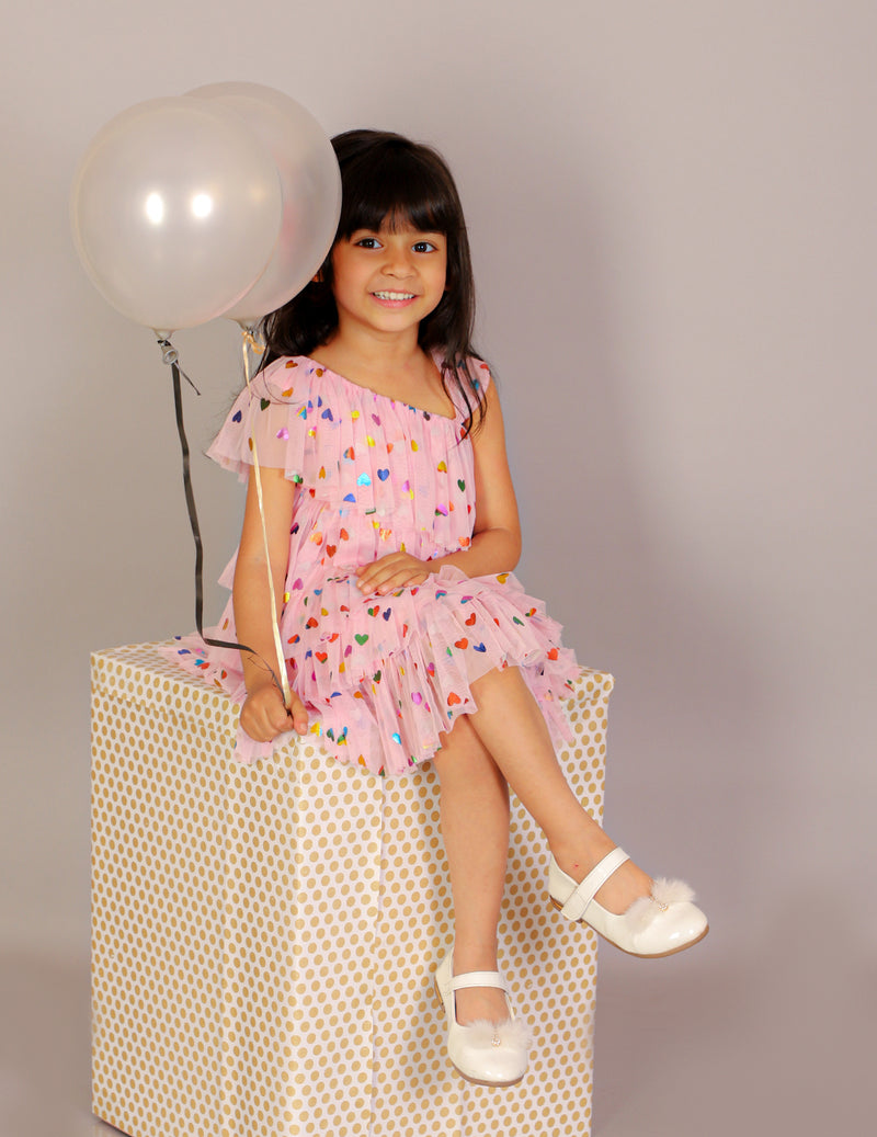 Glam Up Girls Pink Tiered Pleating  Party Dress