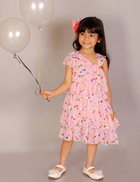 Glam Up Girls Pink Tiered Pleating  Party Dress