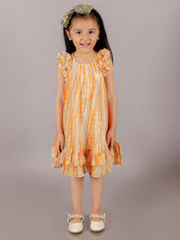 Glam Up Girls Peach Foil Print Pleated Party Dress