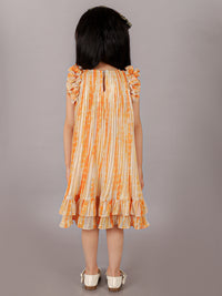 Glam Up Girls Peach Foil Print Pleated Party Dress