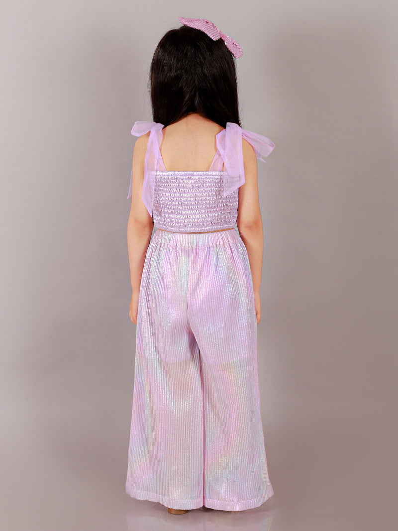 Paris Nights Girls Lilac 3D Flower Party Crop Top And Pant Set