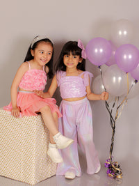 Paris Nights Girls Lilac 3D Flower Party Crop Top And Pant Set