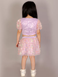 Paris Nights Girls Lilac 3D Flower Party Skirt With Top Set