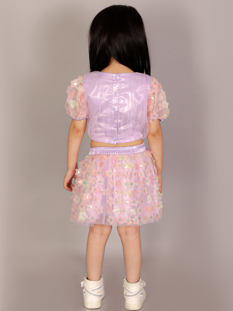 Paris Nights Girls Lilac 3D Flower Party Skirt With Top Set