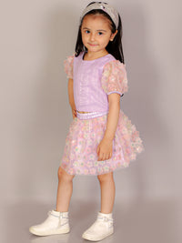 Paris Nights Girls Lilac 3D Flower Party Skirt With Top Set
