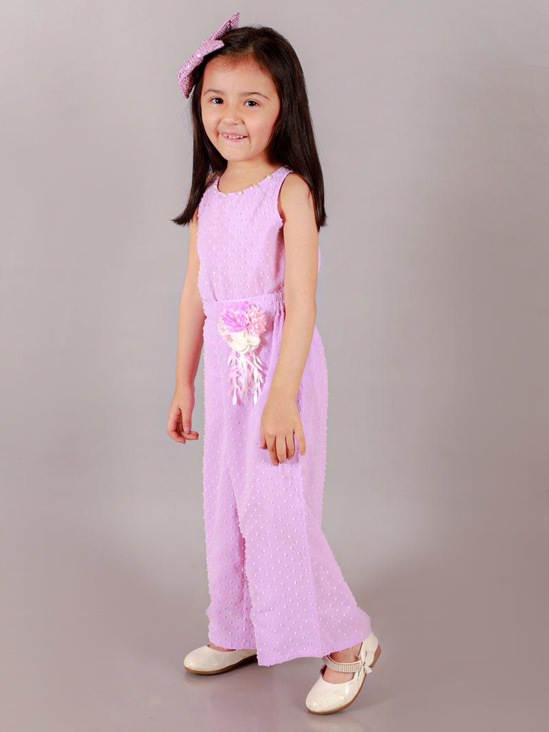 Glam Up Girls Lavender 3D Brooch Party Crop Top And Pant Set