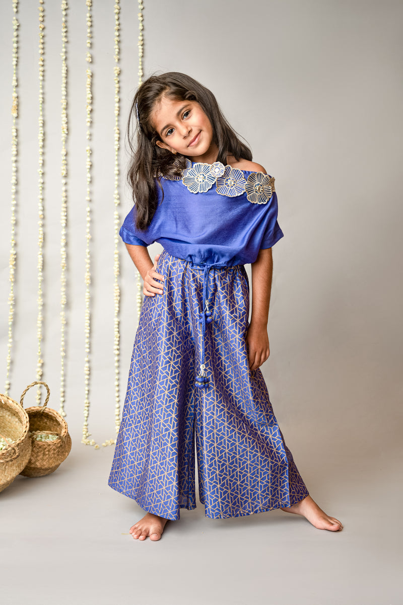 3D Floral Off Shoulder Blouse & Palazzo Set