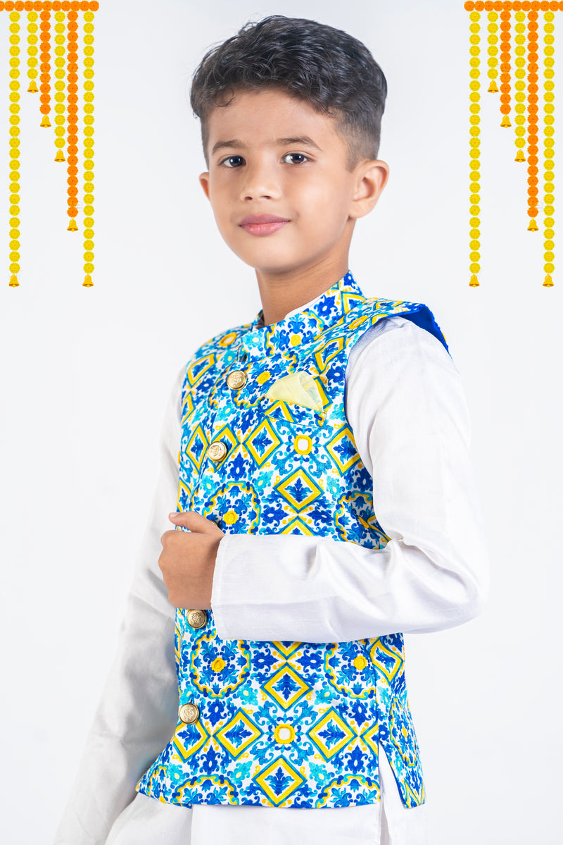 Mosaic Bandi With Silk Kurta Pants