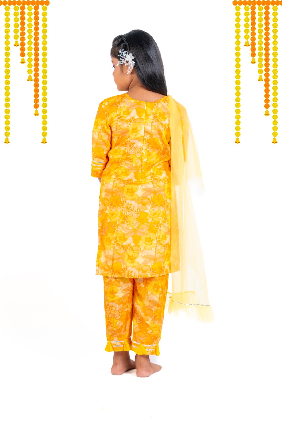 Yellow Floral Suit With Straight Pants