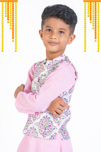 Pink Cotton Kurta And Straight Pant With Floral Bandi