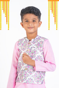 Pink Cotton Kurta And Straight Pant With Floral Bandi