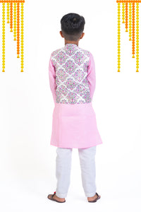 Pink Cotton Kurta And Straight Pant With Floral Bandi