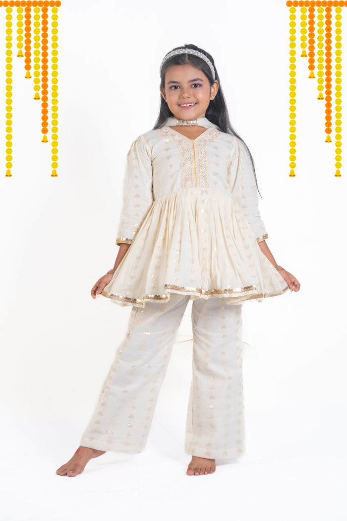 Heart Threaded Cotton Palazzo Pant With Flared Top