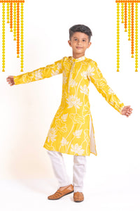Yellow Lotus Printed Kurta Pant
