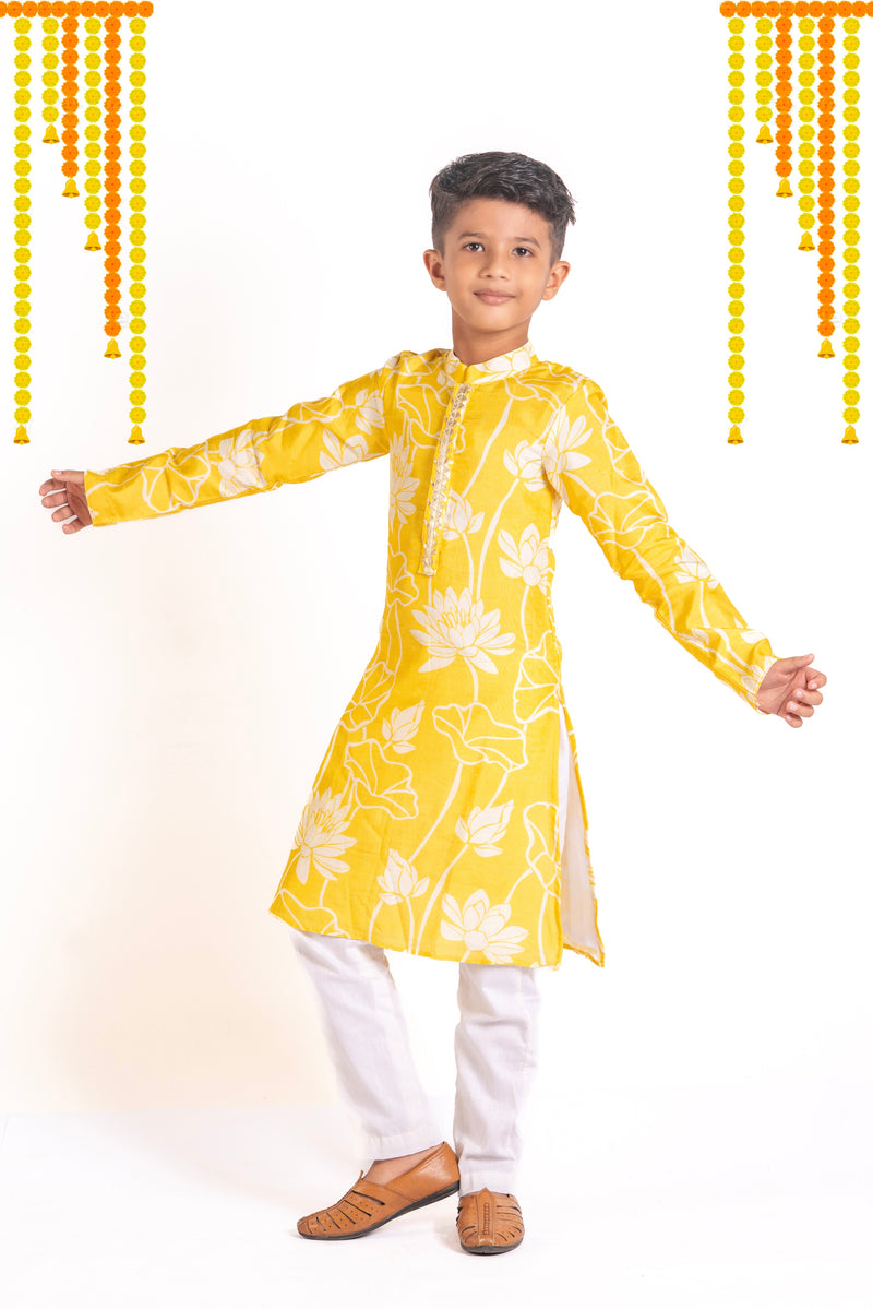 Yellow Lotus Printed Kurta Pant