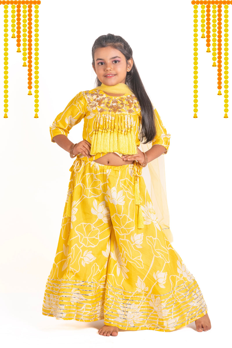 Yellow Lotus Printed Lehenga Set