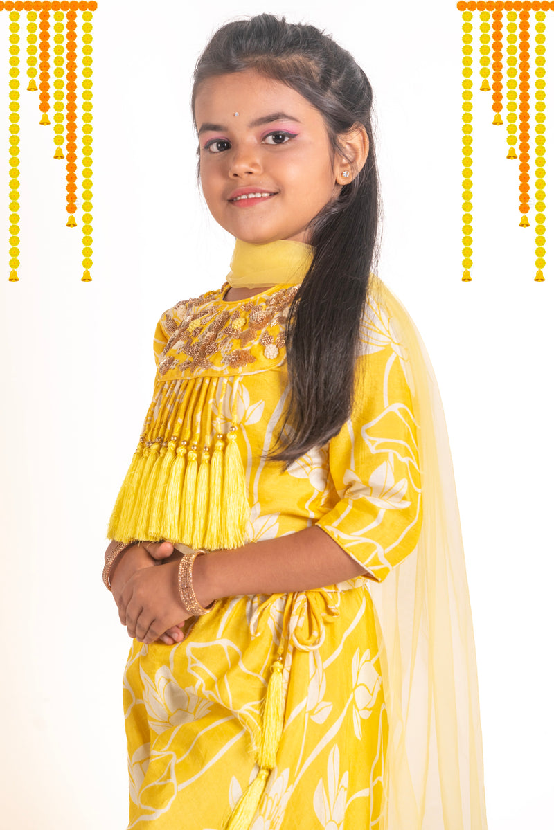 Yellow Lotus Printed Lehenga Set
