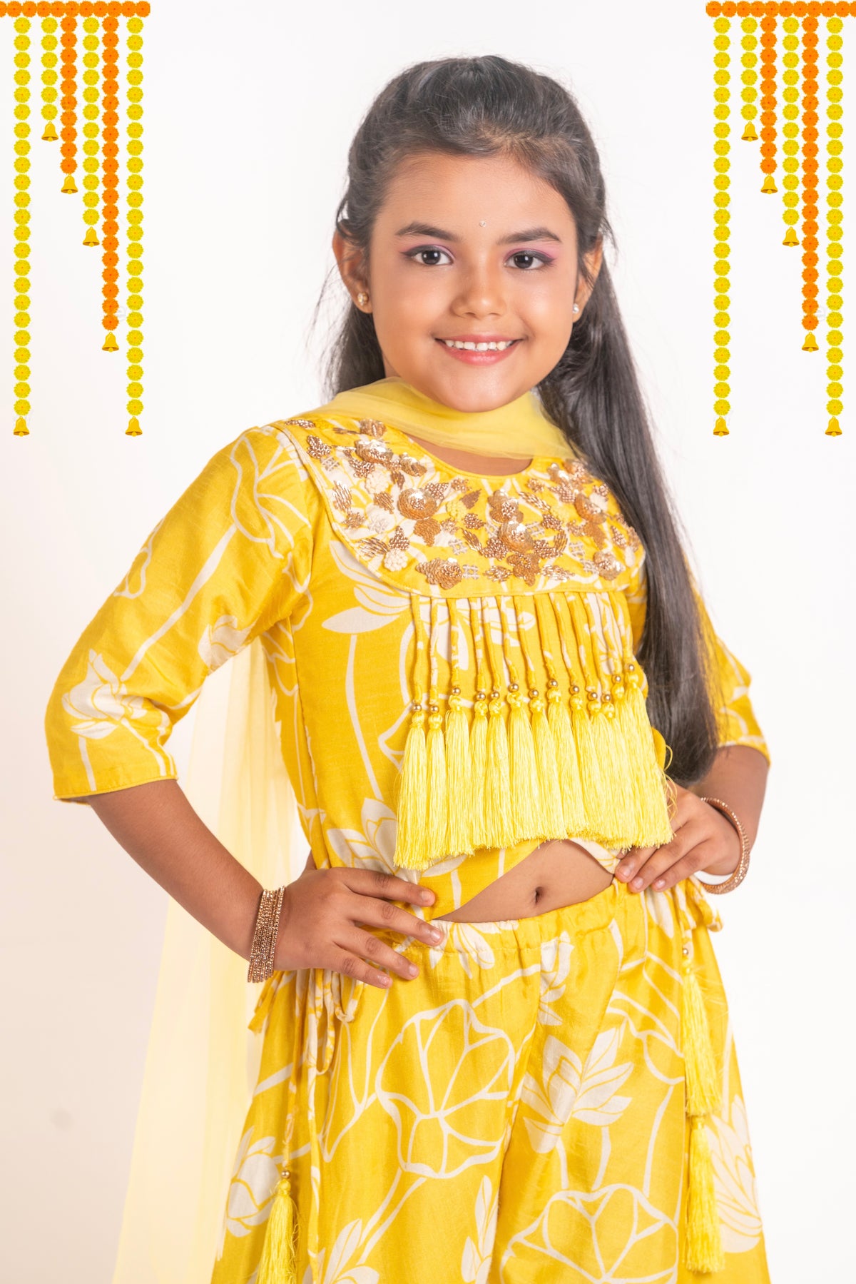 Yellow Lotus Printed Lehenga Set