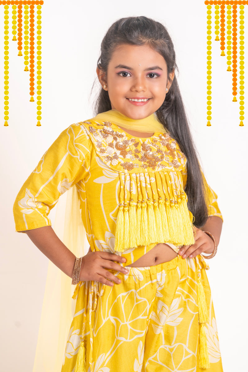 Yellow Lotus Printed Lehenga Set