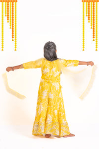 Yellow Lotus Printed Lehenga Set