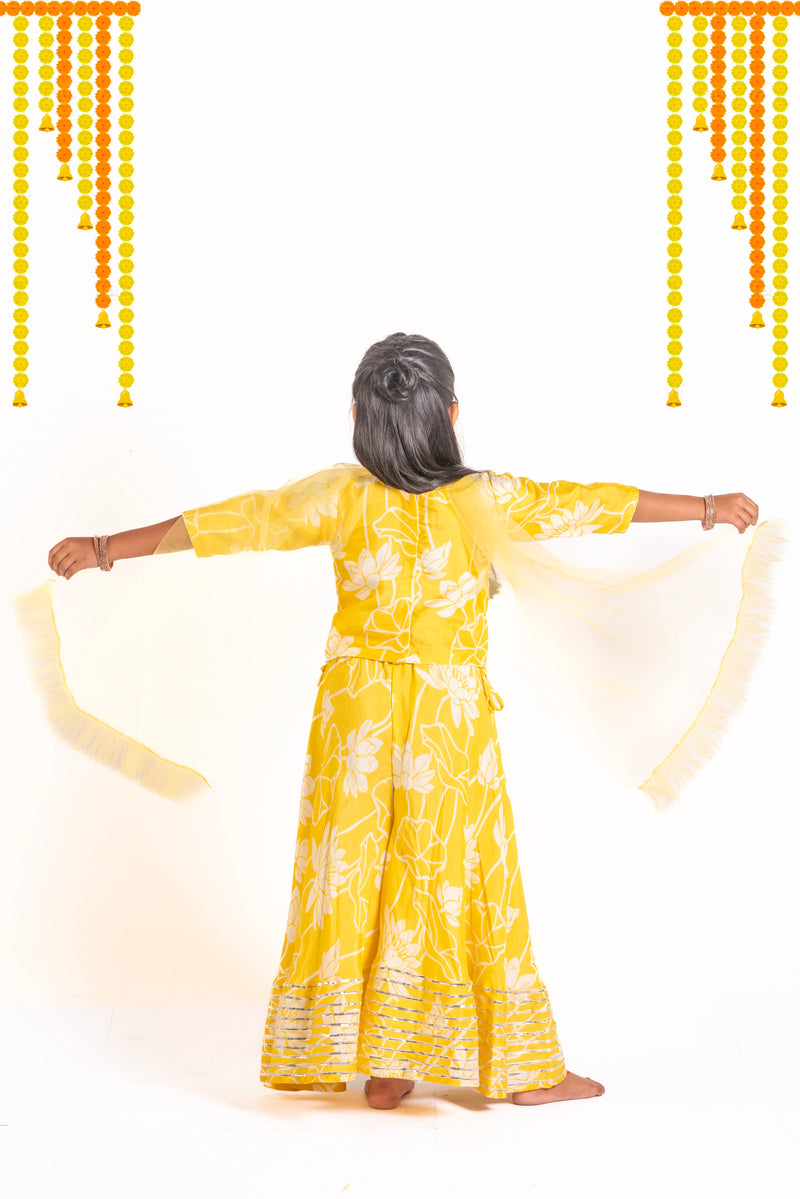 Yellow Lotus Printed Lehenga Set