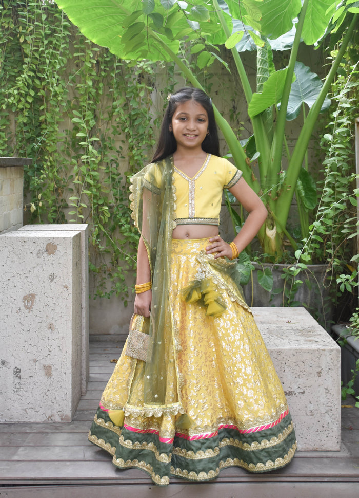 Yellow Boti Choli With Lehenga and Dupatta