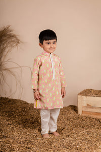 Pink Green Ikkat Kurta