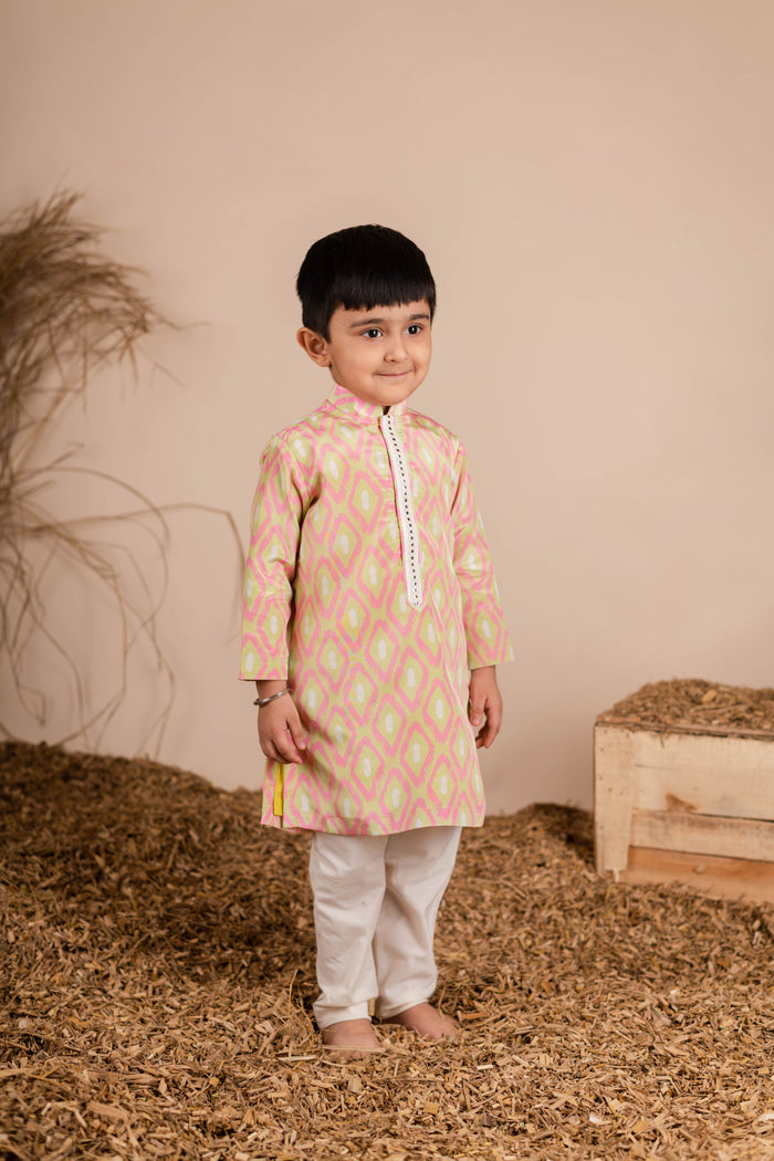 Pink Green Ikkat Kurta