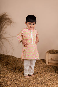 Pink Green Ikkat Kurta