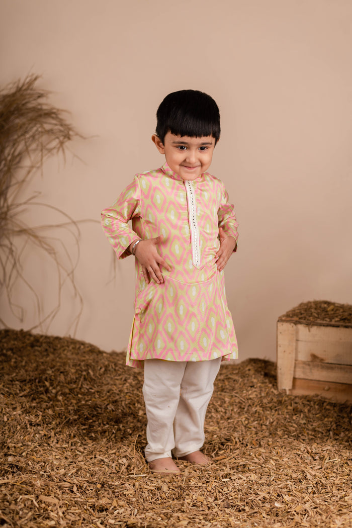 Pink Green Ikkat Kurta