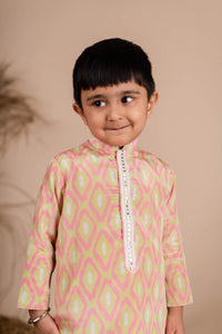 Pink Green Ikkat Kurta