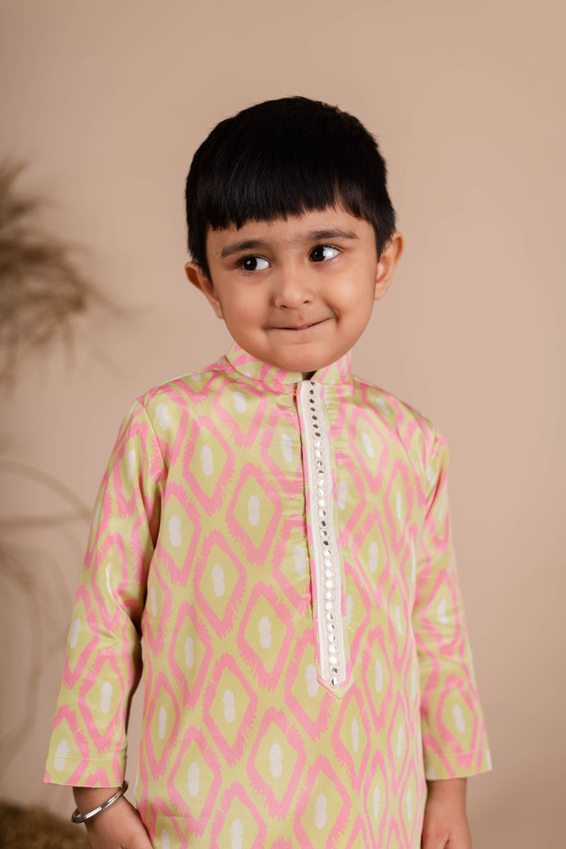 Pink Green Ikkat Kurta