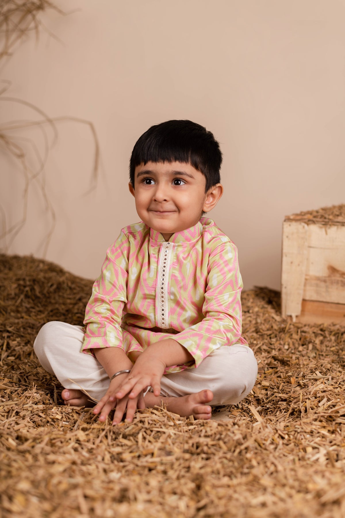 Pink Green Ikkat Kurta