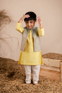 Yellow Green Brocade Kurta Jacket