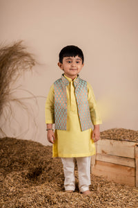 Yellow Green Brocade Kurta Jacket