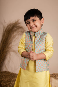 Yellow Green Brocade Kurta Jacket