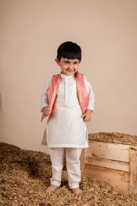 Off White Pink Brocade Kurta Jacket