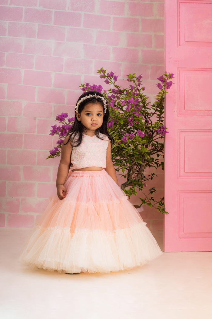 Peach Embroidered Tiered Ghaghra Choli