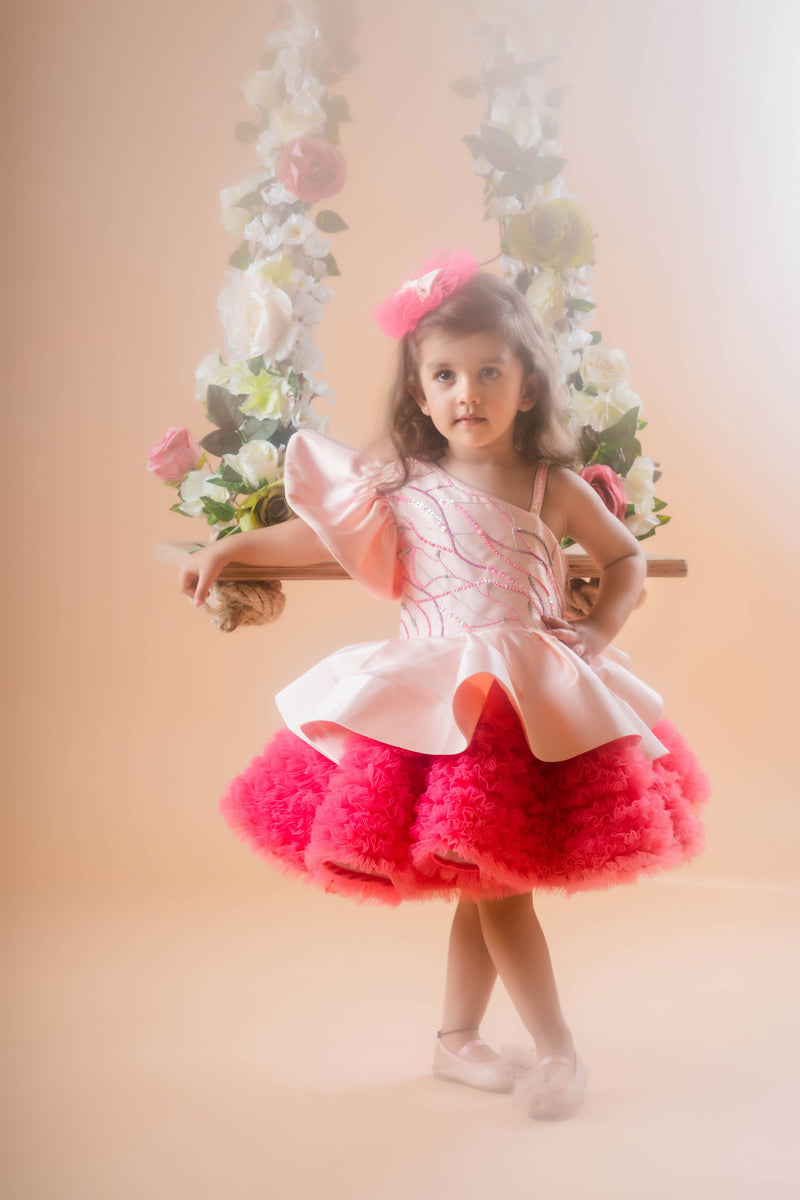 Peach &  Pink Ruffled Dress
