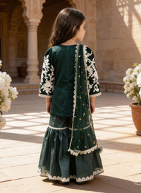 Green Embroidered Kurti Sharara set