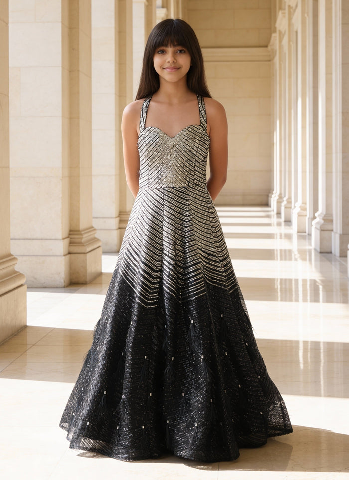 Silver & Black Sequence Gown