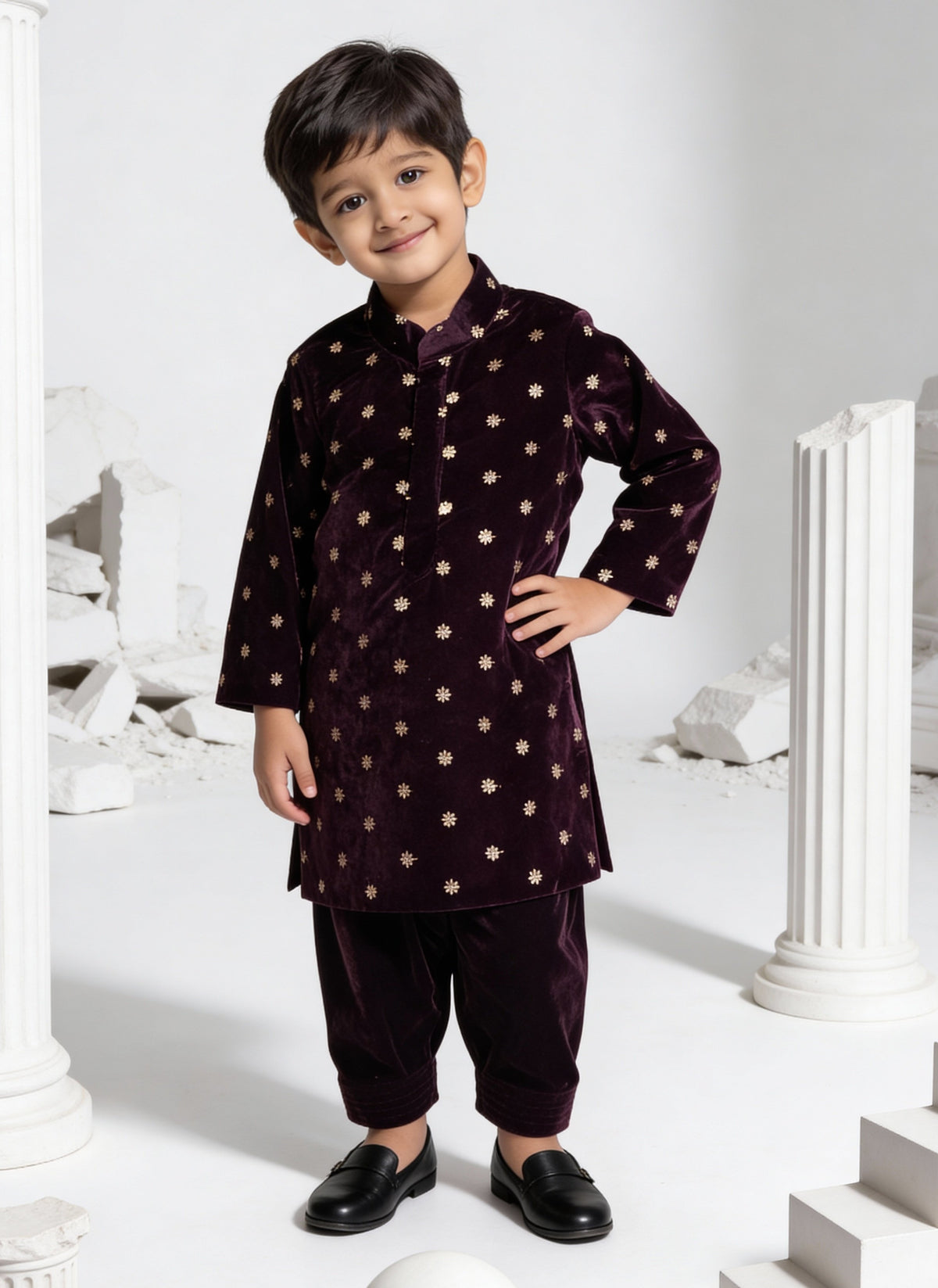 Burgundy Magic Velvet Kurta Set
